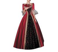 Robe Medievale Femme Victorienne Reine Retro Robe Renaissance Grande Taille Manches Trompette Dentelle Costume Moyen Age Cour Maxi Halloween Deguisement Adulte Cosplay Carnaval de Princesse Cocktail
