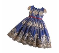Robe Medievale Fille Robe Soiree Princesse sans Manches Col en Rond Robe Enfant Fille été Fleur Imprimé Princesse pour Anniversaire Formel fête Mariage Baptême Demoiselle d'honneur Communion Robe