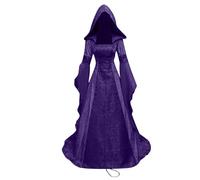 Robe médiévale pour femme - Avec manches trompettes - Robe de cosplay Renaissance - Robe de carnaval - Élégante robe de sorcière - Robe de fête pour Halloween - Noir, Violet, 5XL