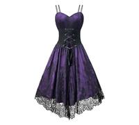 Robe médiévale pour femme - Col évasé en forme de cœur - Manches longues - Style Renaissance des années 1950 - Rockabilly - Robe de fête - Robe de costumade - Robe Renaissance, violet, S
