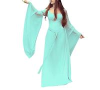 Robe médiévale pour femme - Grandes tailles - Vintage - Manches cloche - Robe de club - Robe unie avec ceinture - Robe trapèze - Robe de cosplay gothique - Robe de cocktail - Robe de cocktail unie