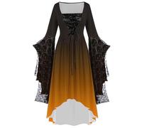 Robe médiévale pour femme - Manches chauve-souris - Style Renaissance - Vampire - Robe de sorcière irrégulière avec lacets - Sexy gothique - Costume d'Halloween - Carnaval - Sorcière - Vêtements de