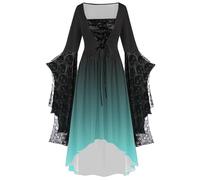 Robe médiévale pour femme - Manches chauve-souris - Style Renaissance - Vampire - Robe de sorcière irrégulière avec lacets - Sexy gothique - Costume d'Halloween - Carnaval - Sorcière - Vêtements de