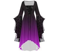 Robe médiévale pour femme - Manches chauve-souris - Style Renaissance - Vampire - Robe de sorcière irrégulière avec lacets - Sexy gothique - Costume d'Halloween - Carnaval - Sorcière - Vêtements de