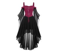 Robe médiévale pour femme - Manches chauve-souris - Vintage - Épaules dénudées - Robe de sorcière Renaissance avec lacets - Robe de fête gothique vampire - Costume de fête d'Halloween - Costume de