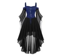 Robe médiévale pour femme - Manches chauve-souris - Vintage - Épaules dénudées - Robe de sorcière Renaissance avec lacets - Robe de fête gothique vampire - Costume de fête d'Halloween - Costume de