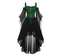 Robe médiévale pour femme - Manches chauve-souris - Vintage - Épaules dénudées - Robe de sorcière Renaissance avec lacets - Robe de fête gothique vampire - Costume de fête d'Halloween - Costume de