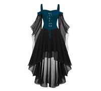 Robe médiévale pour femme - Manches chauve-souris - Vintage - Épaules dénudées - Robe de sorcière Renaissance avec lacets - Robe de fête gothique vampire - Costume de fête d'Halloween - Costume de
