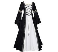 Robe médiévale pour femme - Princesse vintage gothique - Corset à lacets - Robe maxi en satin - Manches trompette - Robe de soirée victorienne Renaissance Reine Maxi - Robe de bal - Costume pour