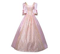 Robe médiévale pour femme, robe de bal, longue, de princesse, style rétro, médiévale, avec manches gigot, col carré, robe de fête, robe de reine victorienne en dentelle, robe maxi, Couleur : rose., M