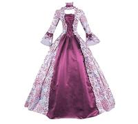 Robe médiévale Renaissance noire de style gothique - Robe midi - Croset - Manches longues évasées - Ligne A - Robe de fête - Costume fantôme - Cosplay, Rose, XXL
