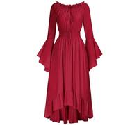 Robe médiévale rétro pour Femme avec Manches Trompette - Reine Victorienne médiévale - Robe de Renaissance Gothique - Robe Maxi pour Carnaval, Halloween, fête Carnaval Cosplay Costume