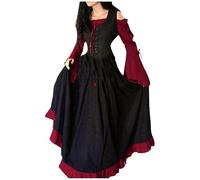 Robe MéDiéVale RéTro pour Femme Grande Taille Victorienne Reine Costume Col Rond Manches Flares Robe Vintage Adulte Deguisement Longues pour Carnaval Halloween FêTe Deguisement Princesse Adulte