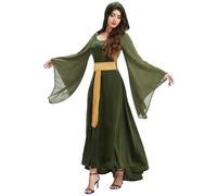 Robe médiévale rétro verte longue avec capuche et laçage pour femmes - Costume de princesse Renaissance victorienne pour Halloween, carnaval, fête (Vert, XL)