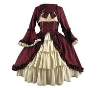 Robe médiévale RS4PS - Taille-34 - Rouge - Col évasé - Ourlet plissé 34