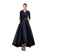 Robe Mere De La Mariee Charmantes robes de mère la mariée foncées à manches 3/4, col en V, ceinture nœud, soirée mariage(4)