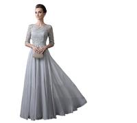 Robe Mere De La Mariee Robe de mère la mariée à manches mi-longues, en dentelle, avec appliques argentées, coupe trapèze(18W)