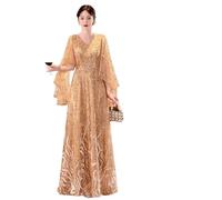 Robe Mere De La Mariee Robe de mère la mariée à paillettes dorées, élégante, col en V, coupe trapèze, longueur au sol, longue, for cérémonie mariage(COLOR 3,4)