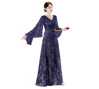 Robe Mere De La Mariee Robe de mère la mariée à paillettes dorées, élégante, col en V, coupe trapèze, longueur au sol, longue, for cérémonie mariage(COLOR 1,8)