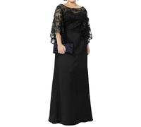 Robe Mere De La Mariee Robe De Mère La Mariée Grande Taille, Haut En Dentelle À Manches Longues, Longueur Au Sol, Longue Colonne(Black,16)