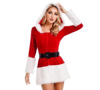 Robe Mere Noel Femme, Costume Mere Noel Avec Capuche, Ceinture Réglable, Tenue, Robe, Pyjama Sexy Pour Femme, Costume de Père Pour Femme Pour Les Fêtes Réunions de Famille