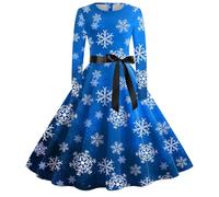 Robe Mère Noël Femme Flocon de Neige Robe Réveillon Noel Robes Pull Tricotée Col Rond Basique Automne Hiver Slim Élastique en Tricot Élégante avec Manches Longues Déguisement Père Noël (Blue-7, XL)