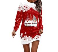 Robe Mère Noël Femme Imprimé Verre à Vin Robe Longue de Noel Robes Pull Hiver Chic et Elegant Droite Tricot Couleur Unie Mini Robes Manche Longue Col V Pullover Tricoté Sweat Ugly (Z5 Rouge,XXL)