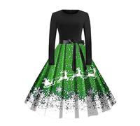 Robe Mere Noel Femme Longue,Robe DéContractéE Femme Style TrapèZe à Manches Longues Col Rond avec Impression éLéGante Et Noeud DéCoratif pour Tenue Quotidienne Confortable Et Tendance