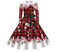 Robe Mere Noel Femme Longue,Robe TrapèZe Femme Manches Longues Col Rond NœUd éLéGant pour Occasions Festives Et Sorties Quotidiennes Confortable