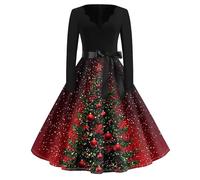 Robe Mere Noel Femme Pere Noel Elegant Sexy Grande Taille Automne Paillettes Pailletée Cadeau Cadeau Sequin Tenue Mariage Hiver Chic Enceinte Robe de Soirée pour Femme Ronde A-Rouge foncé L