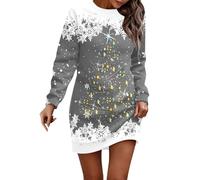 Robe Mère Noël Femme Renne Flocon de Neige Arbre Robe Moche Noel Robes Pull Hiver Dames à Manches Longues Robes Tunique Boutons latéraux avec Poches Deguisement Adulte Mère Noel (d-Light Gray, XL)