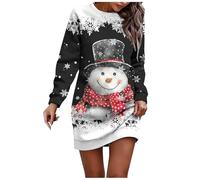 Robe Mère Noël Femme Renne Flocon de Neige Arbre Robe Rockabilly Femme Noel Casual Automne Bouton Manches Longues Robes Chic Imprimé Patchwork Écossais À Grand Swing Mi-Longue Robes (Z2 Noir,S)