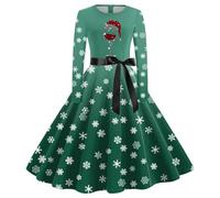 Robe Mere Noel Femme, Robe Cocktail Femme, Jupe Hepburn Rétro Grande Taille Costume À 3D Imprimé Manche Longue Deguisement Mariage Cérémonie Hiver Robes Vintage Rockabilly Classique Elegant Swing
