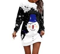 Robe MèRe Noel Femme, Robe Confortable à imprimé Joyeux Noël pour Femmes, Sweat à Capuche à Manches Longues, Robes mi-Longues à Manches Longues avec Poches (Black, XXL)
