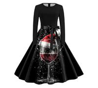 Robe Mere Noel Femme, Robe De Cocktail Femme, Jupe Hepburn Rétro Grande Taille Deguisement Mariage Cérémonie Hiver Robes Au Genou Décontractée Robes Vintage Rockabilly Classique Elegant Swing