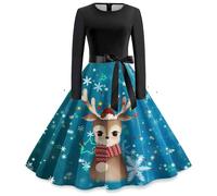 Robe Mère Noel Femme, Robe Longue Hiver Femme, Costume À 3D Imprimé Manche Longue Deguisement Mariage Cérémonie Hiver Jupe Hepburn Rétro Grande Taille Robes Vintage Rockabilly Classique Elegant Swing