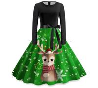 Robe Mere Noel Femme, Robe Longue Hiver Femme, Robes Au Genou Décontractée Costume À 3D Imprimé Manche Longue Jupe Hepburn Rétro Grande Taille Robes Vintage Rockabilly Classique Elegant Swing