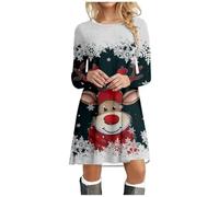 Robe Mere Noel Femme, Robe Manche Longue Femme, Robes Au Genou Décontractée Robes Vintage Rockabilly Classique Elegant Swing Costume À 3D Imprimé Manche Longue Jupe Hepburn Rétro Grande Taille