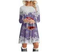 Robe Mere Noel Femme, Robe Mere Noel Femme, Jupe Hepburn Rétro Grande Taille Robes Vintage Rockabilly Classique Elegant Swing Deguisement Mariage Cérémonie Hiver Costume À 3D Imprimé Manche Longue