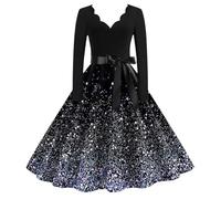 Robe MèRe Noel Femme, Robe pour Femme Mode Manches Longues col en V soirée de Noël fête Bal fête Robe de Plage (Sky Blue, M)