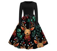 Robe Mere Noel Femme, Robe Vintage Femme, Costume À 3D Imprimé Manche Longue Deguisement Mariage Cérémonie Hiver Robes Vintage Rockabilly Classique Elegant Swing Robes Au Genou Décontractée