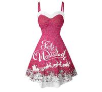 Robe Mère Noël Femme Rudolph Renne Elfe Robe Longue de Noel Chic Vintage Rétro Année 50s pin-up Rockabilly Swing à Pois Robes de Soirée Christmas Dress Mère Noël Déguisement Sexy (Z1 Rose,L)