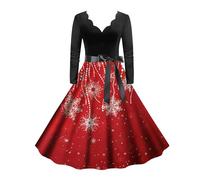 Robe Mere Noel Femme Sexy, Robe Mere Noel Femme, Robes Vintage Rockabilly Classique Elegant Swing Déguisement Mere Moche Mignon Imprimer Robes Au Genou Décontractée Costume À 3D Imprimé Manche Longue