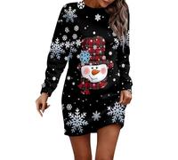 Robe MèRe NoëL, Robe décontractée à Manches Longues et col Rond pour Femme, Mode Automne et Hiver, imprimé de Noël (Black, XL)