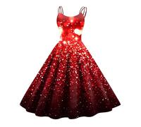 Robe Mere Noel Tenue Soiree Femme Tenue Noel Robe Femme Chic Elegant de Fete Vintage de Soiree de Nuit Grande Taille Adultes Nuit Déguisement de Noël Rouge M