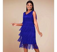 Robe mi-longue à col V sexy sans manches avec franges pour femmes AOMEI, parfaite pour le mariage, les invités de mariage, la douche de mariée, l'enterrement de vie de jeune fille, les vacances, l'ann