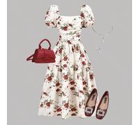 Robe mi-longue asymétrique à fleurs pour filles et adolescentes, décontractée et élégante, idéale pour la rentrée scolaire, les sorties, les fêtes, les mariages, les demoiselles d'honneur, les soirées