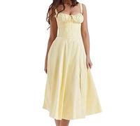 Robe mi-longue corset décontractée d'été for femmes sans manches A-ligne Split Slit Flowy Boho Floral Robes (Color : Yellow, Size : S)