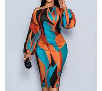 Robe mi-longue décontractée sexy pour le Nouvel An pour femmes, style "Old Money", avec motif à pois blancs français, épaules dénudées, manches longues en tricot L,M,S,XLBlocs de couleur,Géométrique,T
