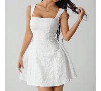 Robe mi-longue d'été sans manches de couleur blanche unie pour femme, simple et décontractée pour une utilisation quotidienne Petite XXS,Petite XS,Petite S,Petite M,Petite LUnicoloreTissu tissé